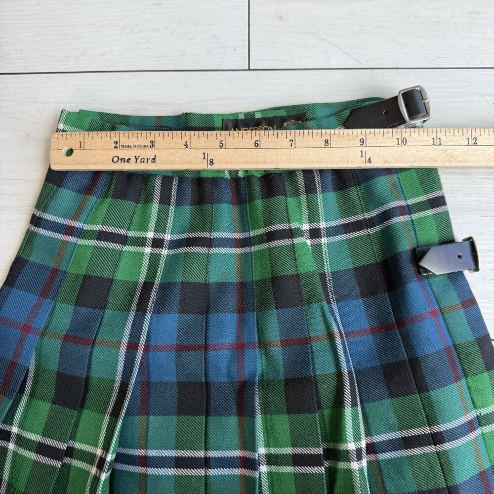 VTG Anderson Innes Scotland Wool Tartan Kilt Youth Green Plaid Adjustable Waist - Picture 8 of 10